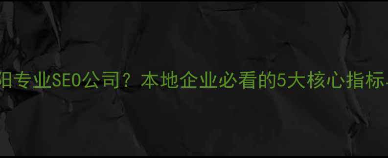 图片 如何选择南阳专业SEO公司？本地企业必看的5大核心指标与避坑指南1