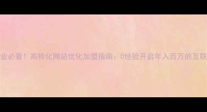 图片 宿迁本地企业必看！高转化网站优化加盟指南：0经验开启年入百万的互联网创业项目