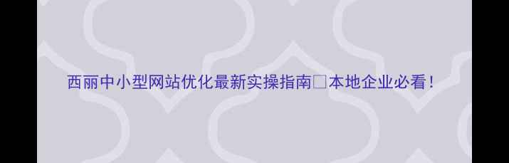 图片 西丽中小型网站优化最新实操指南🔥本地企业必看！